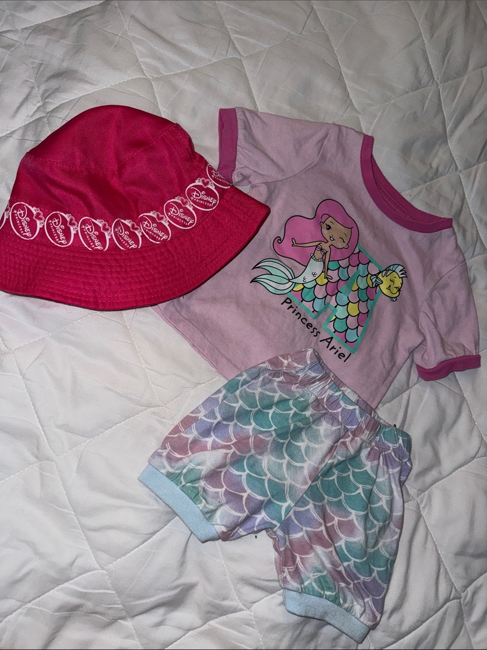 3-6m Disney Pink Ariel Toddler Set princess little Mermaid Shorts, hat
